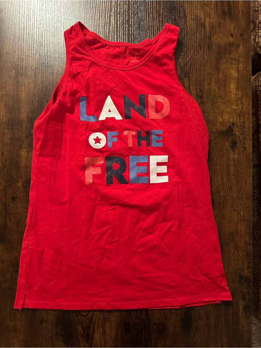 Cat & Jack Red Tank Top with Patriotic 'Land of the Free' Graphic